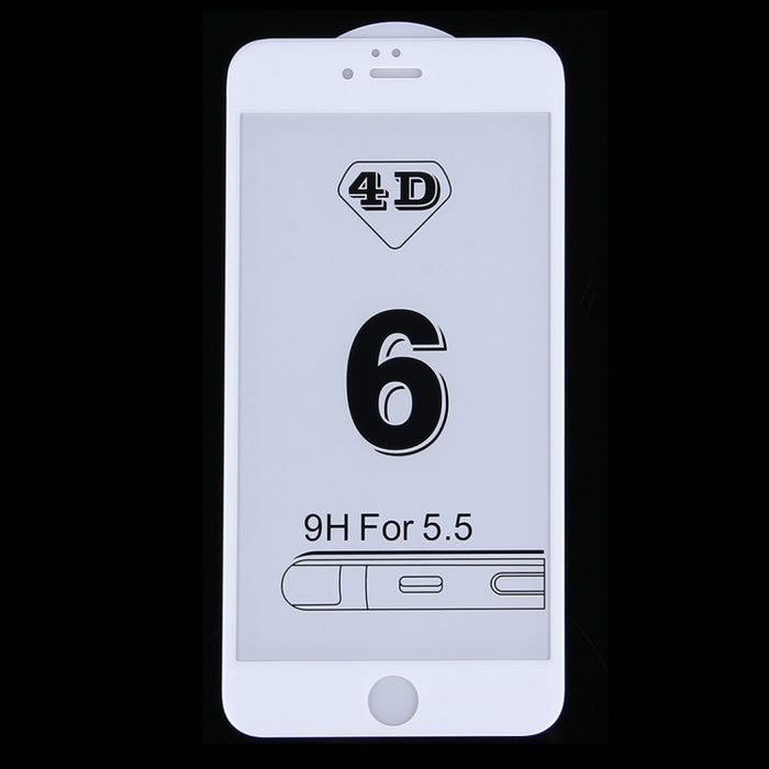 Para iPhone 6 Plus y 6s Plus 0,26 mm 9H Dureza de la superficie 4D Curverd Arc Película de pantalla completa de vidrio templado con pantalla de seda HD a prueba de explosiones