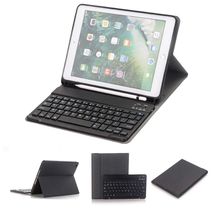Teclado Bluetooth desmontable + Funda de cuero con tapa horizontal para tableta con soporte y portalápices para iPad Pro de 9,7 pulgadas, iPad Air, iPad Air 2, iPad de 9,7 pulgadas (2017), iPad de 9,7 pulgadas (2018)
