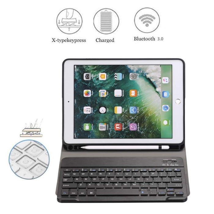 Teclado Bluetooth desmontable + Funda de cuero con tapa horizontal para tableta con soporte y portalápices para iPad Pro de 9,7 pulgadas, iPad Air, iPad Air 2, iPad de 9,7 pulgadas (2017), iPad de 9,7 pulgadas (2018)
