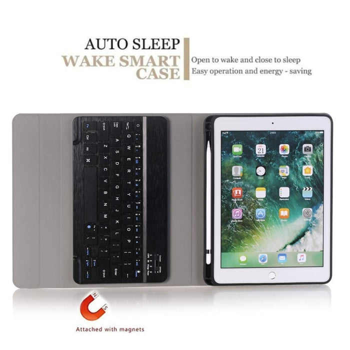 Teclado Bluetooth desmontable + Funda de cuero con tapa horizontal para tableta con soporte y portalápices para iPad Pro de 9,7 pulgadas, iPad Air, iPad Air 2, iPad de 9,7 pulgadas (2017), iPad de 9,7 pulgadas (2018)