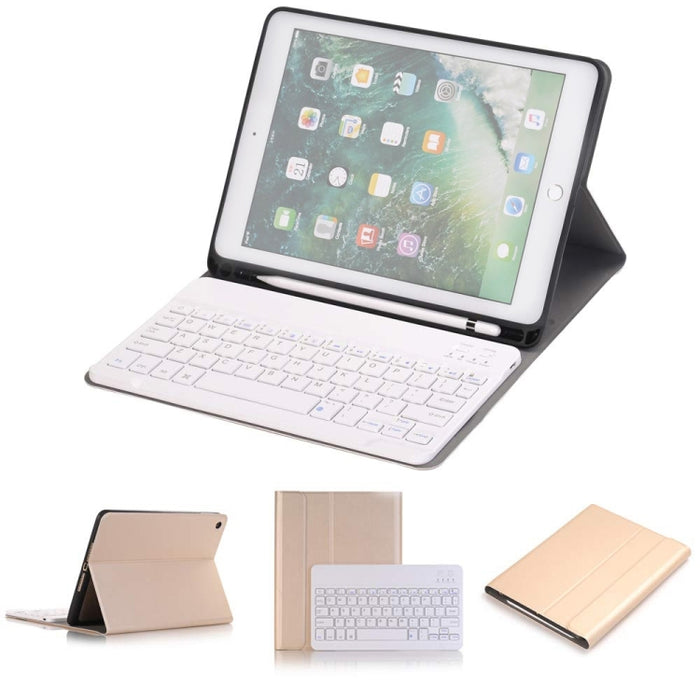 Teclado Bluetooth desmontable + Funda de cuero con tapa horizontal para tableta con soporte y portalápices para iPad Pro de 9,7 pulgadas, iPad Air, iPad Air 2, iPad de 9,7 pulgadas (2017), iPad de 9,7 pulgadas (2018)