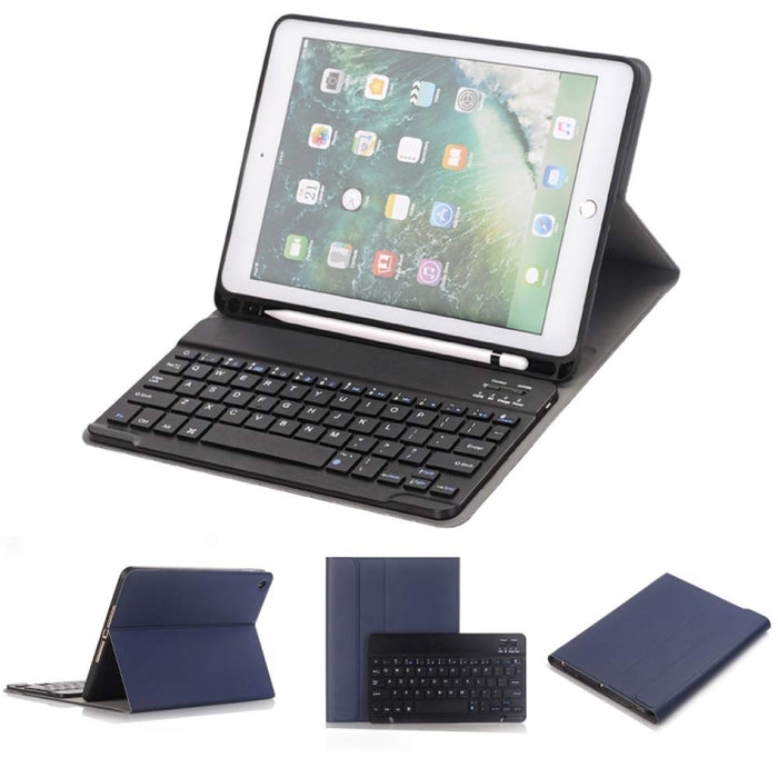 Teclado Bluetooth desmontable + Funda de cuero con tapa horizontal para tableta con soporte y portalápices para iPad Pro de 9,7 pulgadas, iPad Air, iPad Air 2, iPad de 9,7 pulgadas (2017), iPad de 9,7 pulgadas (2018)
