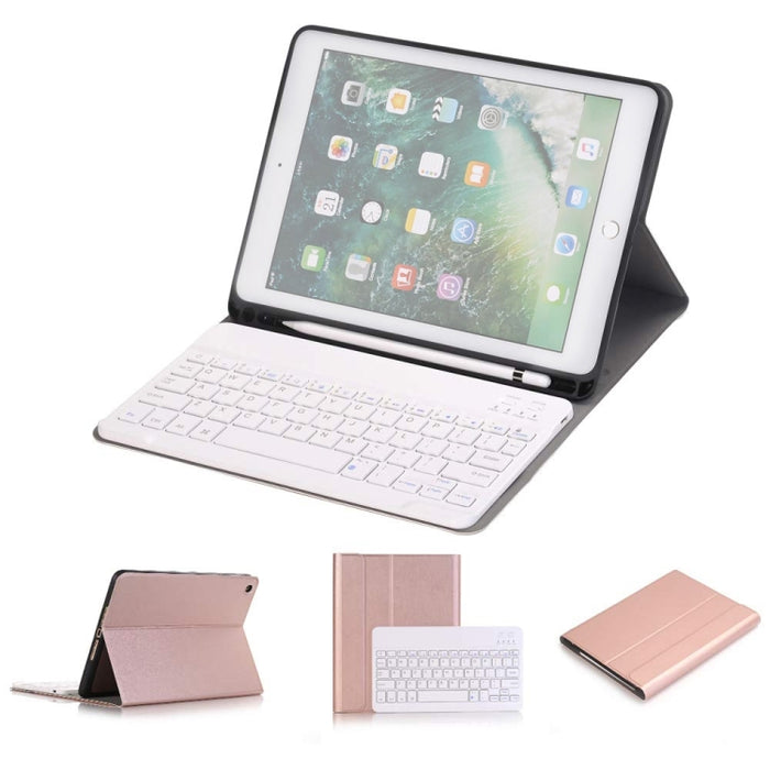 Teclado Bluetooth desmontable + Funda de cuero con tapa horizontal para tableta con soporte y portalápices para iPad Pro de 9,7 pulgadas, iPad Air, iPad Air 2, iPad de 9,7 pulgadas (2017), iPad de 9,7 pulgadas (2018)