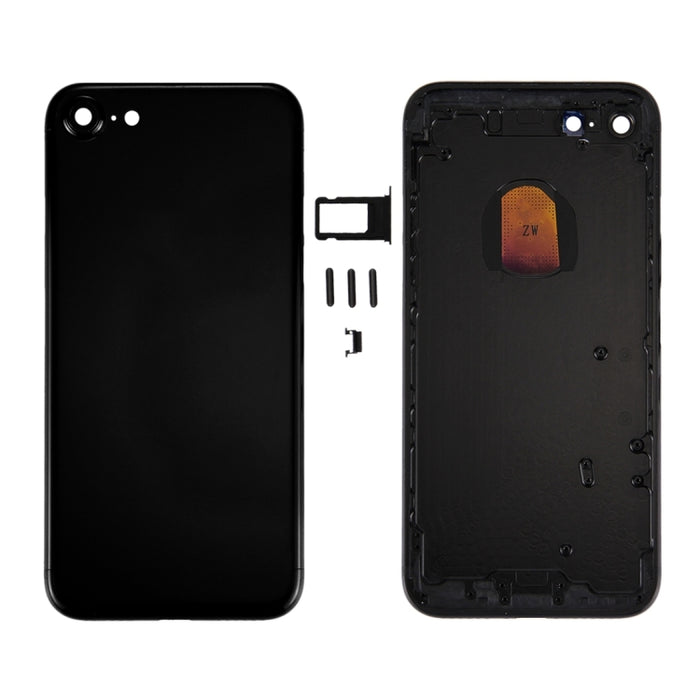 6 en 1 para iPhone 7 (Cubierta trasera + Bandeja para tarjetas + Tecla de control de volumen + Botón de encendido + Tecla vibradora con interruptor de silencio + Letrero) Cubierta de carcasa de ensamblaje completo (Negro azabache), For iPhone 7 Jet Black