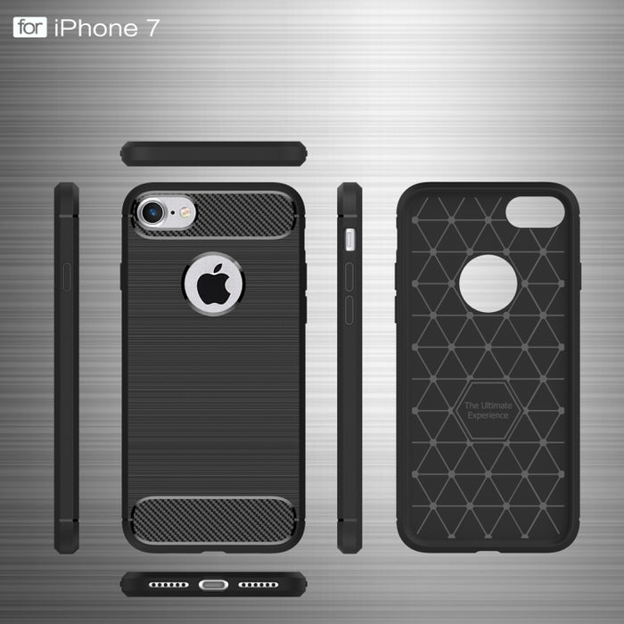 Para iPhone 8 y 7 Funda protectora de armadura resistente de fibra de textura cepillada TPU