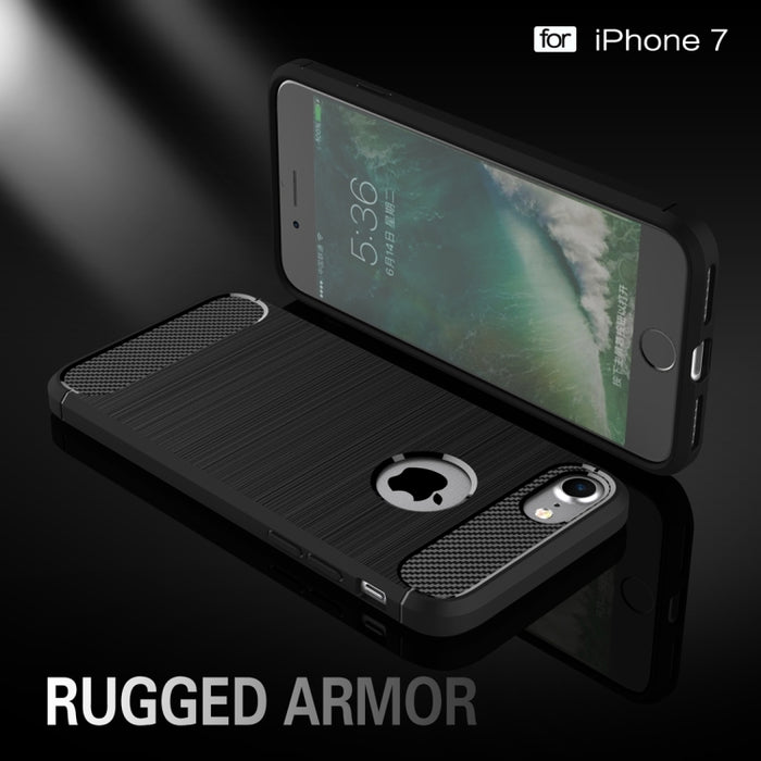 Para iPhone 8 y 7 Funda protectora de armadura resistente de fibra de textura cepillada TPU