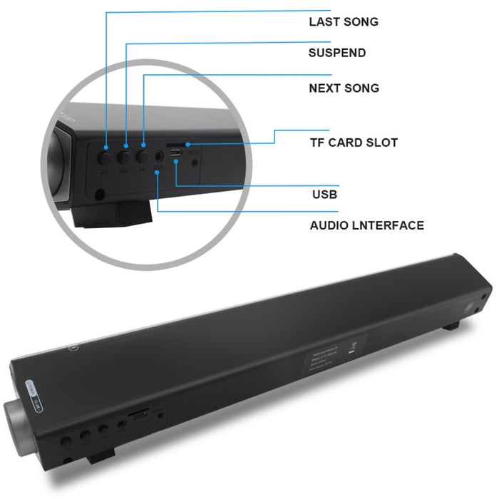 Barra de sonido LP-08 (CE0150) Reproductor de MP3 USB Altavoz de barra de sonido inalámbrico Bluetooth 2.1CH