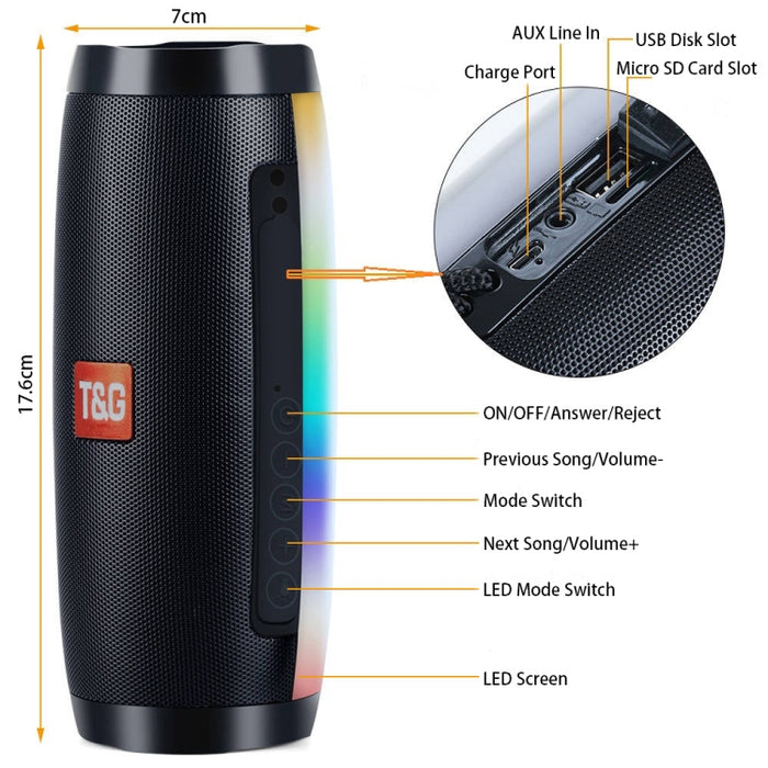 T&G TG157 Bluetooth 4.2 Mini Altavoz Bluetooth Inalámbrico Portátil con Melodía Luces Coloridas