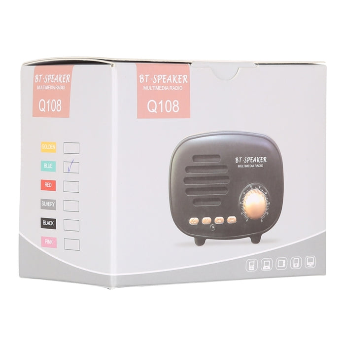 Q108 Mini Altavoz Bluetooth Inalámbrico Retro, Soporte Manos Libres/Tarjeta TF/disco U/FM
