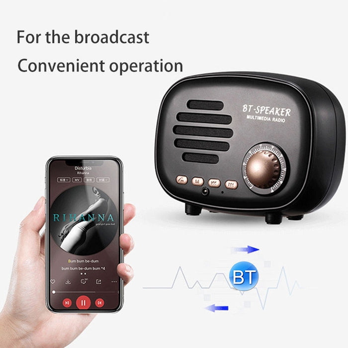 Q108 Mini Altavoz Bluetooth Inalámbrico Retro, Soporte Manos Libres/Tarjeta TF/disco U/FM
