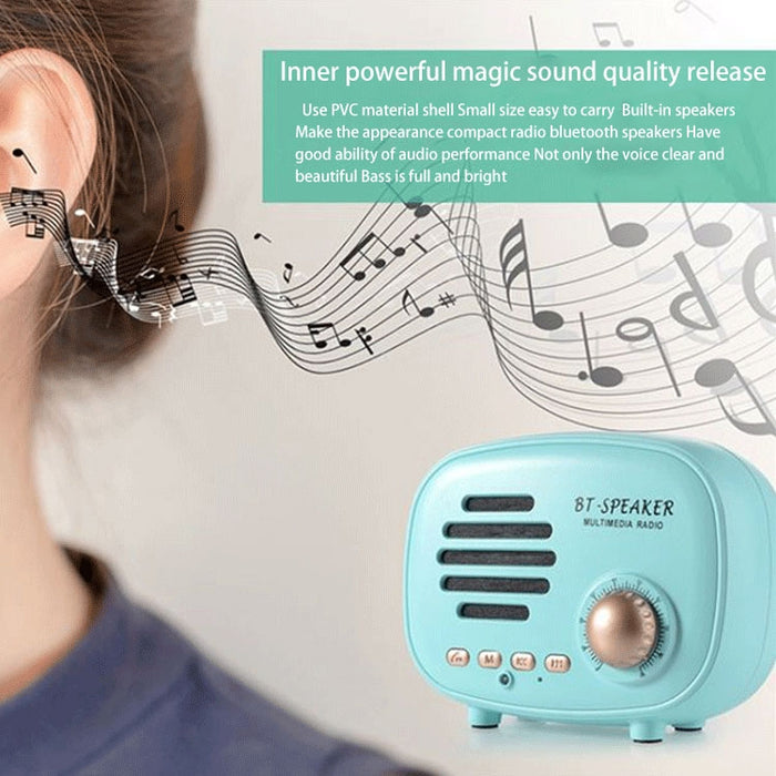 Q108 Mini Altavoz Bluetooth Inalámbrico Retro, Soporte Manos Libres/Tarjeta TF/disco U/FM