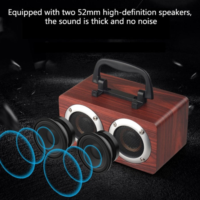 Altavoz Bluetooth estéreo portátil de madera W5B con doble bocina y soporte para teléfono, compatible con tarjeta TF/AUX