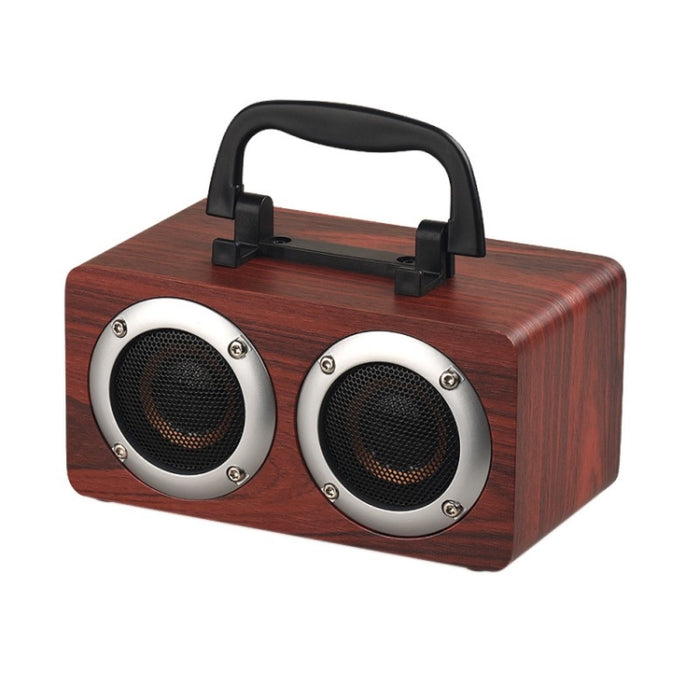 Altavoz Bluetooth estéreo portátil de madera W5B con doble bocina y soporte para teléfono, compatible con tarjeta TF/AUX