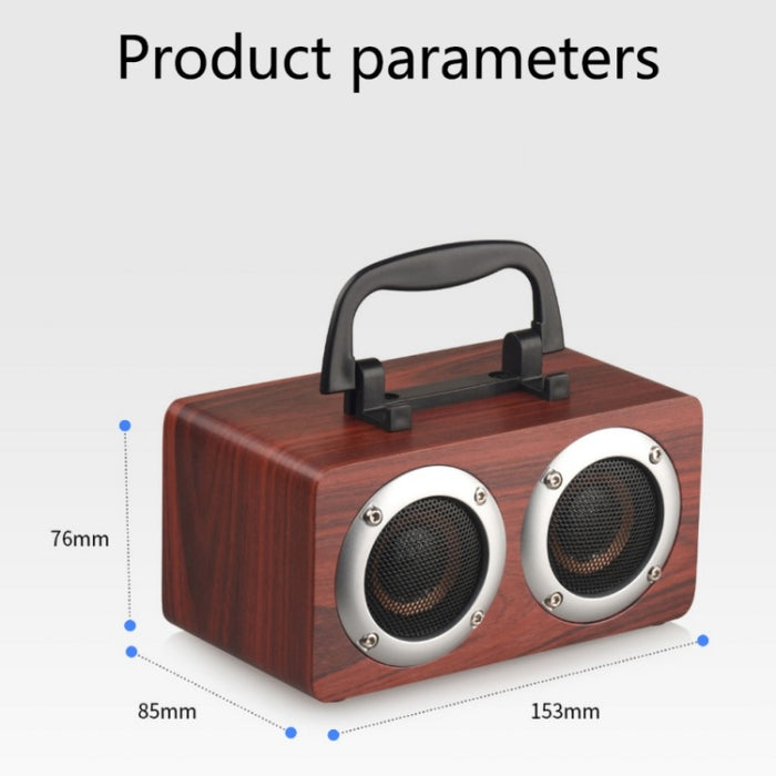 Altavoz Bluetooth estéreo portátil de madera W5B con doble bocina y soporte para teléfono, compatible con tarjeta TF/AUX