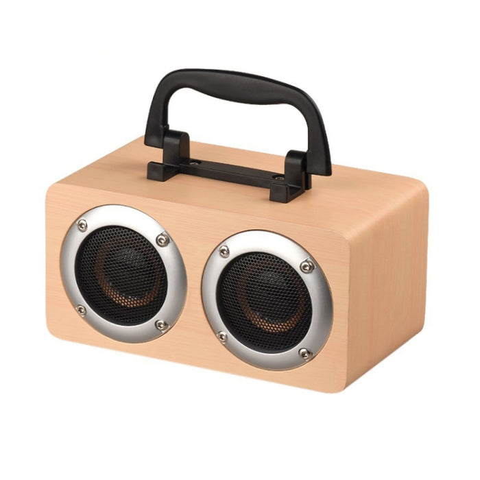 Altavoz Bluetooth estéreo portátil de madera W5B con doble bocina y soporte para teléfono, compatible con tarjeta TF/AUX