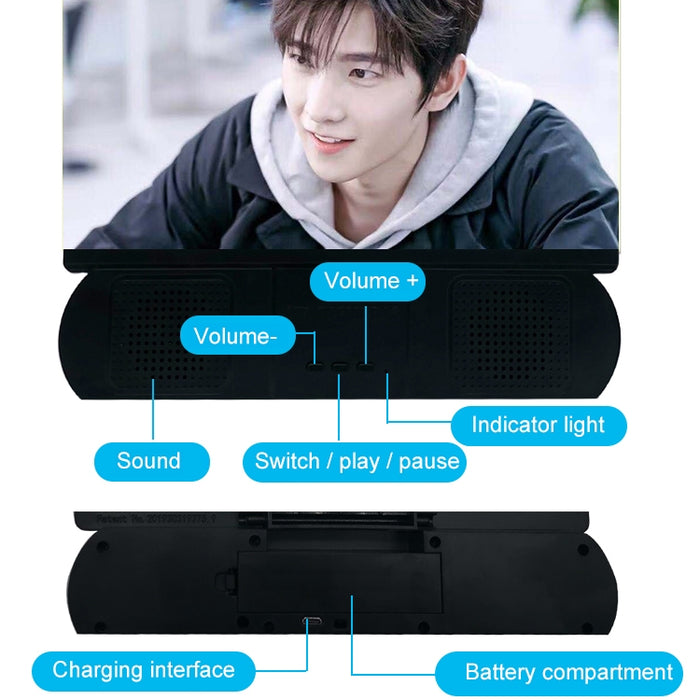 Amplificador de pantalla de teléfono móvil recargable universal F9 de 10 pulgadas Amplificador de vídeo HD con soporte de ventosa de silicona y altavoz Bluetooth
