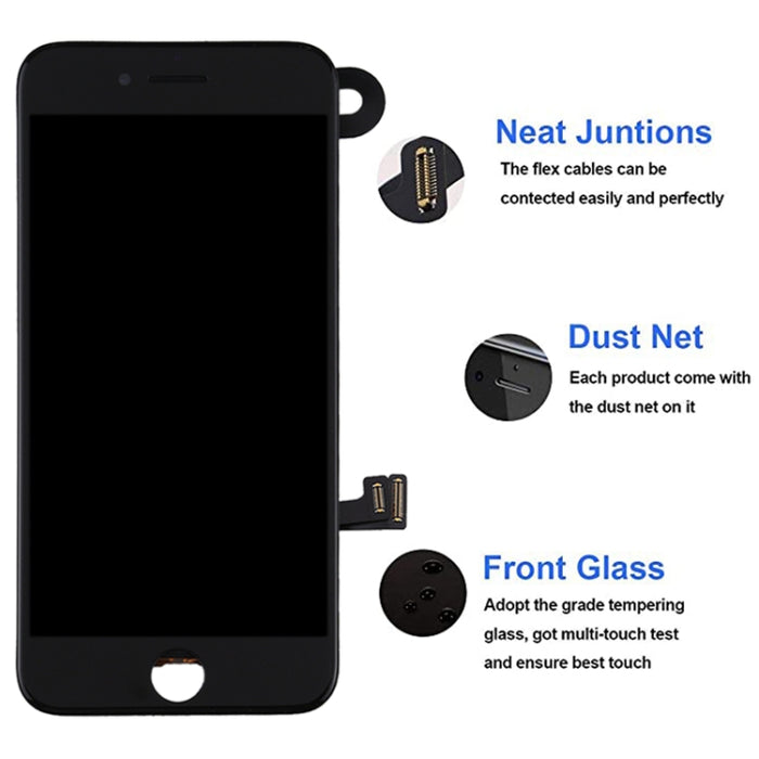 El ensamblaje completo de pantalla LCD y digitalizador incluye cámara frontal para iPhone 7, i7 Black with Camera, i7 White with Camera
