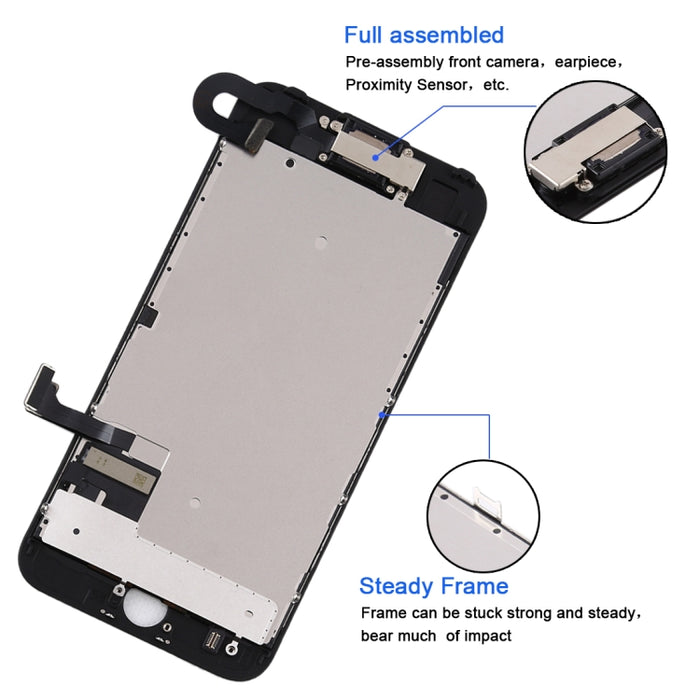 El ensamblaje completo de pantalla LCD y digitalizador incluye cámara frontal para iPhone 7, i7 Black with Camera, i7 White with Camera