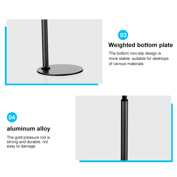 Soporte de escritorio giratorio de aleación de aluminio ZM-15, soporte perezoso para teléfonos móviles/tabletas de 4,7-12,9 pulgadas