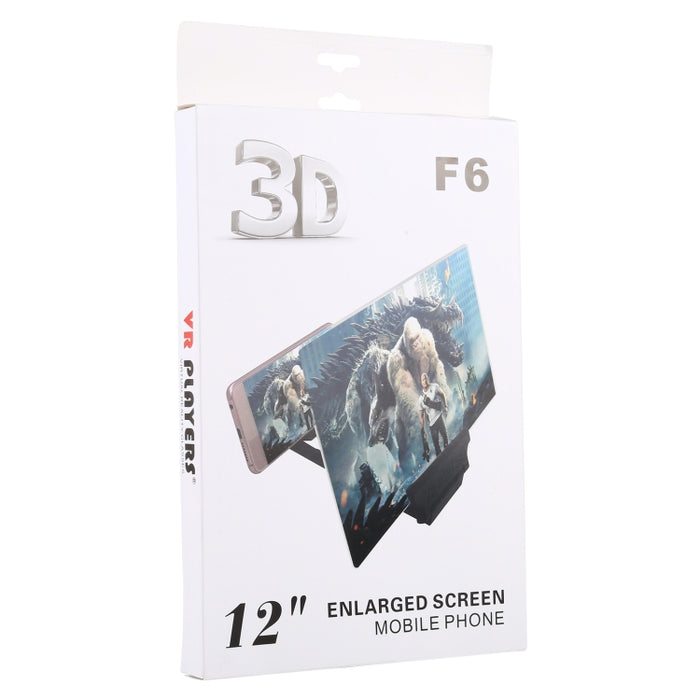 F6 Lupa de pantalla de teléfono móvil 3D plegable universal de 12 pulgadas con soporte perezoso