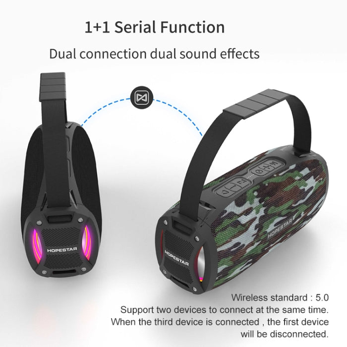 HOPESTAR H24 Pro TWS Altavoz Bluetooth portátil con textura tejida impermeable para exteriores con luz rítmica, compatible con llamadas manos libres, disco U, tarjeta TF y AUX y FM de 3,5 mm