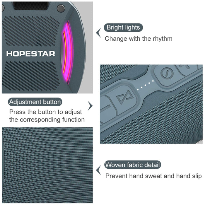 HOPESTAR H24 Pro TWS Altavoz Bluetooth portátil con textura tejida impermeable para exteriores con luz rítmica, compatible con llamadas manos libres, disco U, tarjeta TF y AUX y FM de 3,5 mm