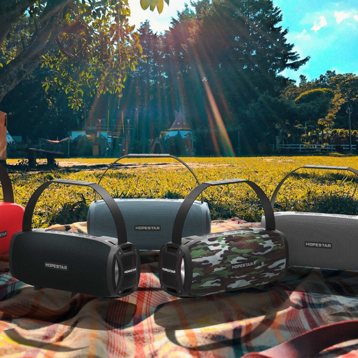HOPESTAR H24 Pro TWS Altavoz Bluetooth portátil con textura tejida impermeable para exteriores con luz rítmica, compatible con llamadas manos libres, disco U, tarjeta TF y AUX y FM de 3,5 mm
