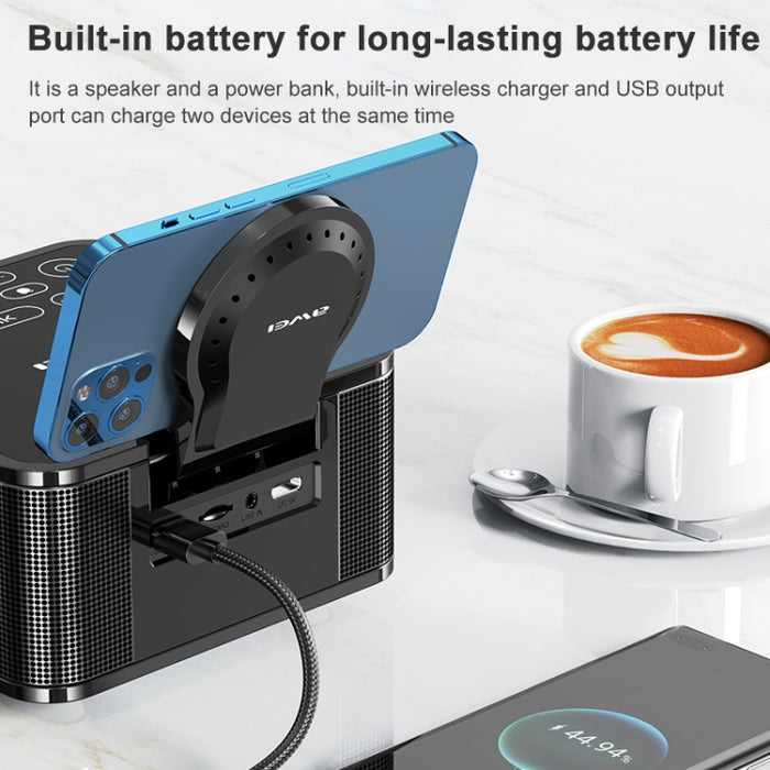 Wei Y332 Altavoz Bluetooth 5.0 con carga inalámbrica, compatible con llamadas de voz manos libres