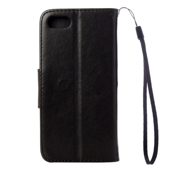 Para iPhone 8 y 7 Funda de cuero con tapa horizontal con flores prensadas con soporte, ranuras para tarjetas y billetera