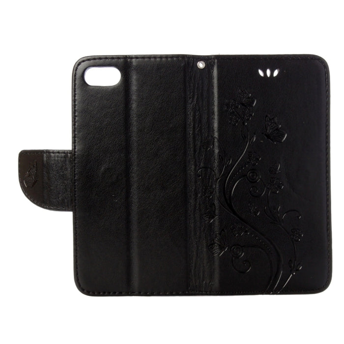 Para iPhone 8 y 7 Funda de cuero con tapa horizontal con flores prensadas con soporte, ranuras para tarjetas y billetera