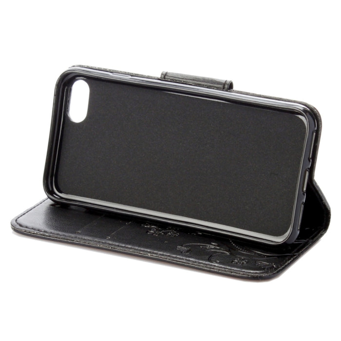 Para iPhone 8 y 7 Funda de cuero con tapa horizontal con flores prensadas con soporte, ranuras para tarjetas y billetera
