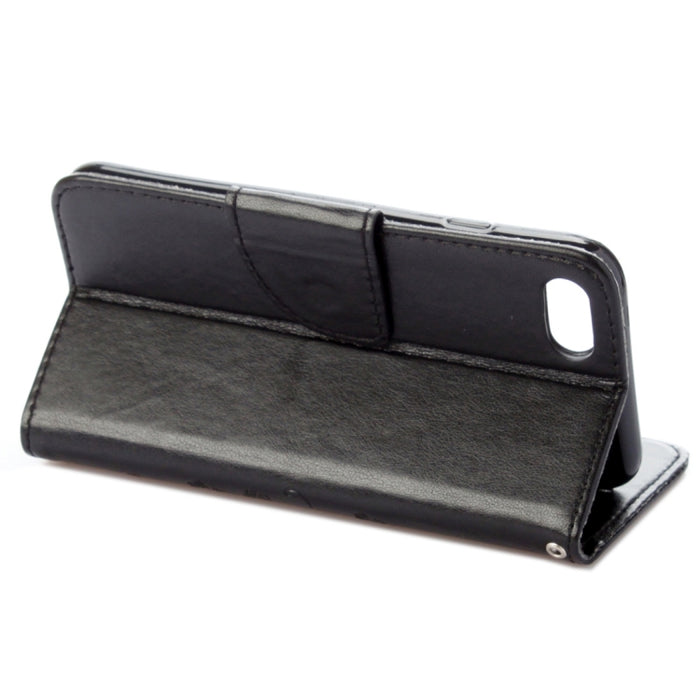 Para iPhone 8 y 7 Funda de cuero con tapa horizontal con flores prensadas con soporte, ranuras para tarjetas y billetera