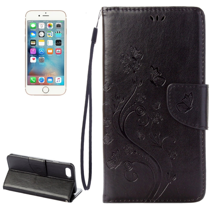 Para iPhone 8 y 7 Funda de cuero con tapa horizontal con flores prensadas con soporte, ranuras para tarjetas y billetera