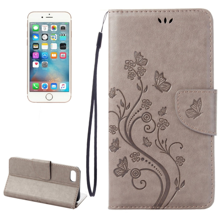 Para iPhone 8 y 7 Funda de cuero con tapa horizontal con flores prensadas con soporte, ranuras para tarjetas y billetera