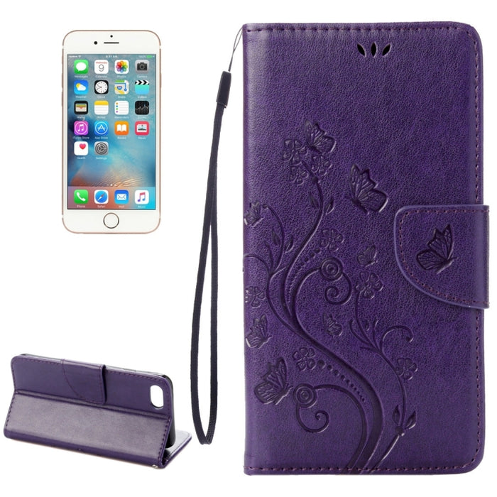 Para iPhone 8 y 7 Funda de cuero con tapa horizontal con flores prensadas con soporte, ranuras para tarjetas y billetera