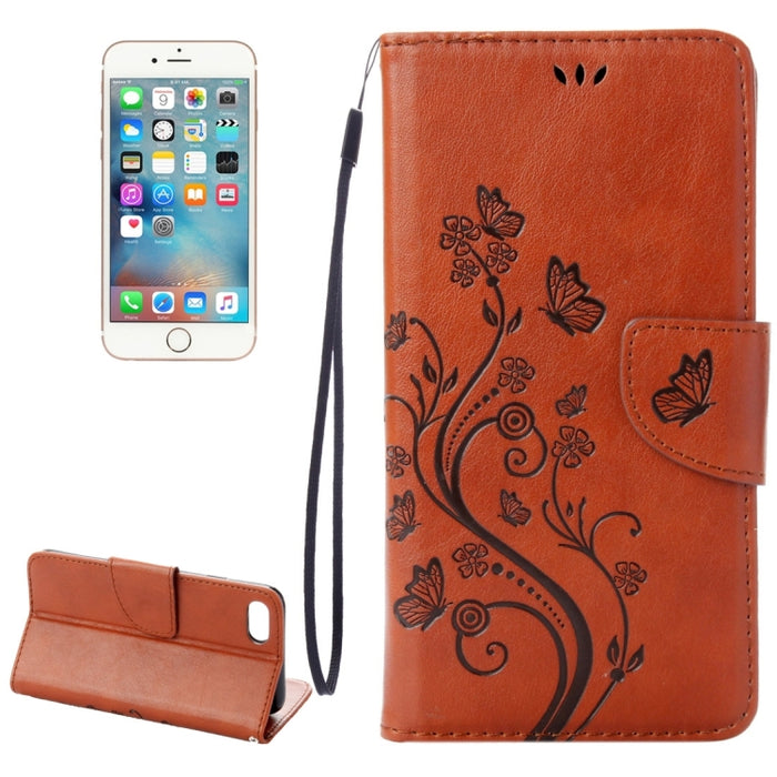 Para iPhone 8 y 7 Funda de cuero con tapa horizontal con flores prensadas con soporte, ranuras para tarjetas y billetera