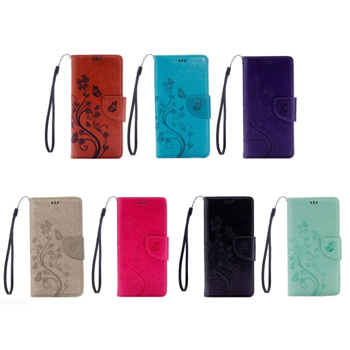 Para iPhone 8 y 7 Funda de cuero con tapa horizontal con flores prensadas con soporte, ranuras para tarjetas y billetera