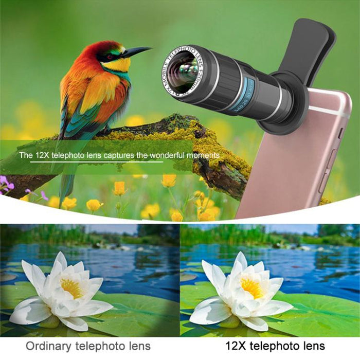 HAUTIK HK-002 Lente ojo de pez 5 en 1 de 180 grados + Lente macro y gran angular 0.65X + Teleobjetivo 12X + Kits de lentes Star Line