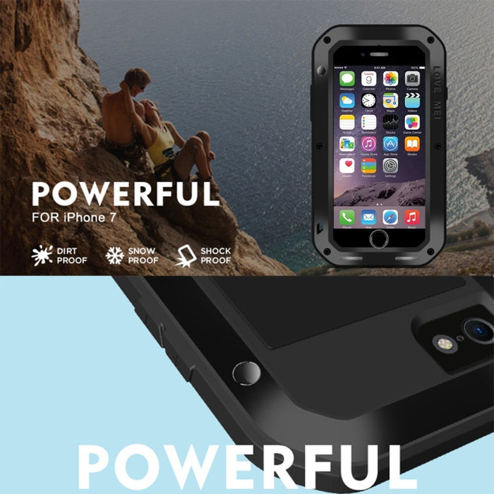 LOVE MEI para iPhone 7 Funda protectora de metal antideslizante profesional y potente a prueba de polvo y golpes