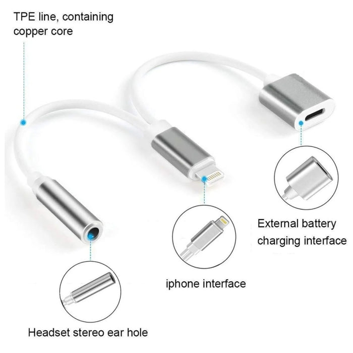 Cable adaptador de cargador hembra de 10cm y 8 pines a hembra de audio de 3,5 mm a macho de 8 pines, compatible con todos los sistemas iOS