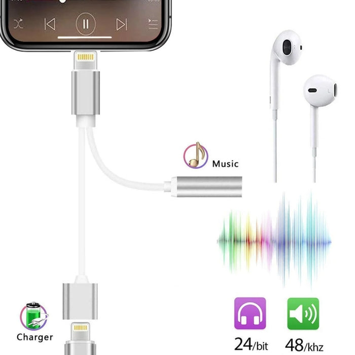 Cable adaptador de cargador hembra de 10cm y 8 pines a hembra de audio de 3,5 mm a macho de 8 pines, compatible con todos los sistemas iOS