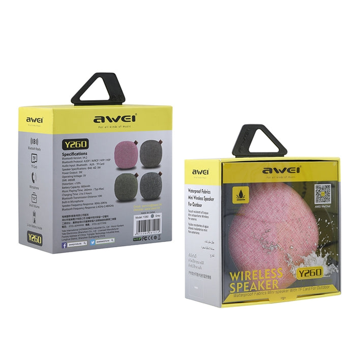 Wei Y260 Mini altavoz inalámbrico portátil Bluetooth IPX4 resistente al agua, micrófono incorporado, compatible con tarjeta TF