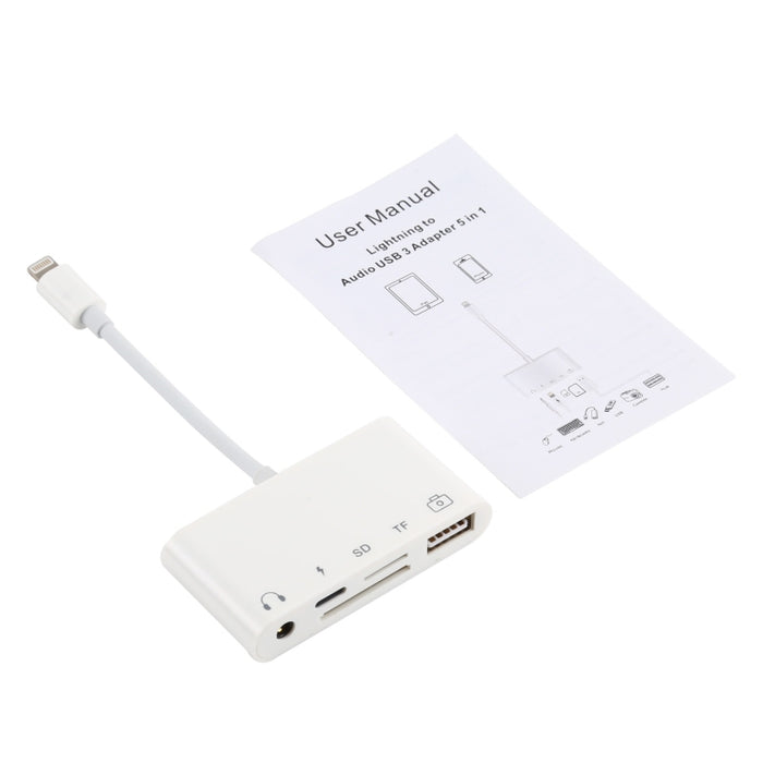 5 en 1 8 pines a HUB USB y USB-C / Type-C y auriculares de 3,5 mm y lector de tarjetas SD y TF
