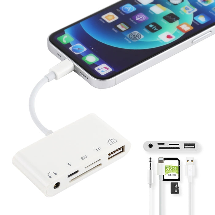 5 en 1 8 pines a HUB USB y USB-C / Type-C y auriculares de 3,5 mm y lector de tarjetas SD y TF