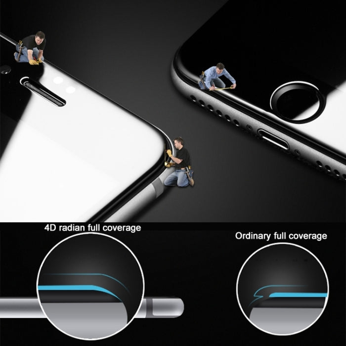 Para iPhone 7 0,3 mm 9H Dureza superficial 4D Borde curvo Protector de pantalla de vidrio templado de pantalla completa