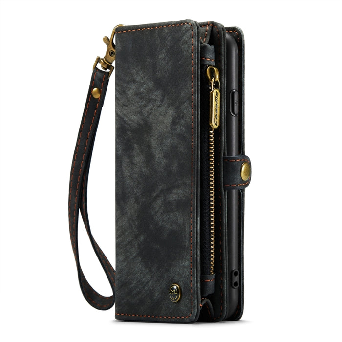 CaseMe para iPhone 8 y 7 Cartera de cuero multifuncional con funda protectora trasera de PC magnética desmontable y soporte y 10 ranuras para tarjetas y 3 ranuras para efectivo y 1 billetera con cremallera y 2 marcos de fotos y 3 cierres magnéticos