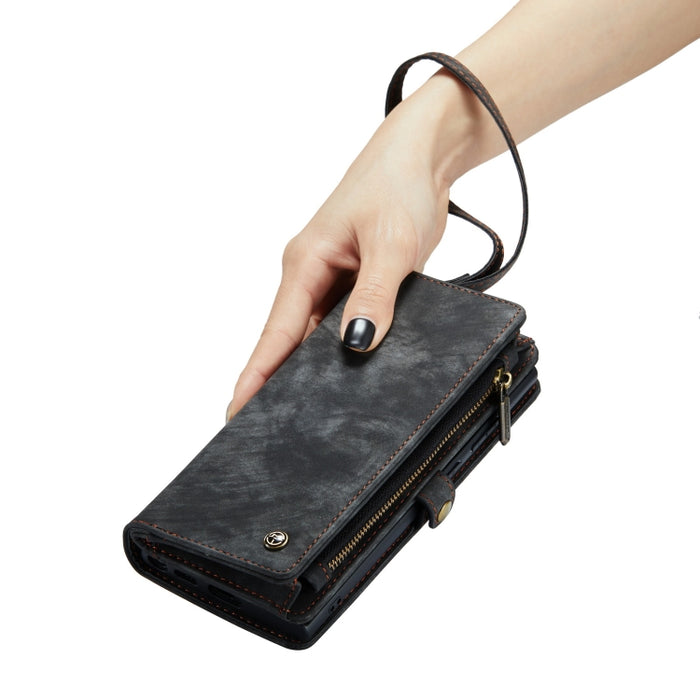 CaseMe para iPhone 8 y 7 Cartera de cuero multifuncional con funda protectora trasera de PC magnética desmontable y soporte y 10 ranuras para tarjetas y 3 ranuras para efectivo y 1 billetera con cremallera y 2 marcos de fotos y 3 cierres magnéticos