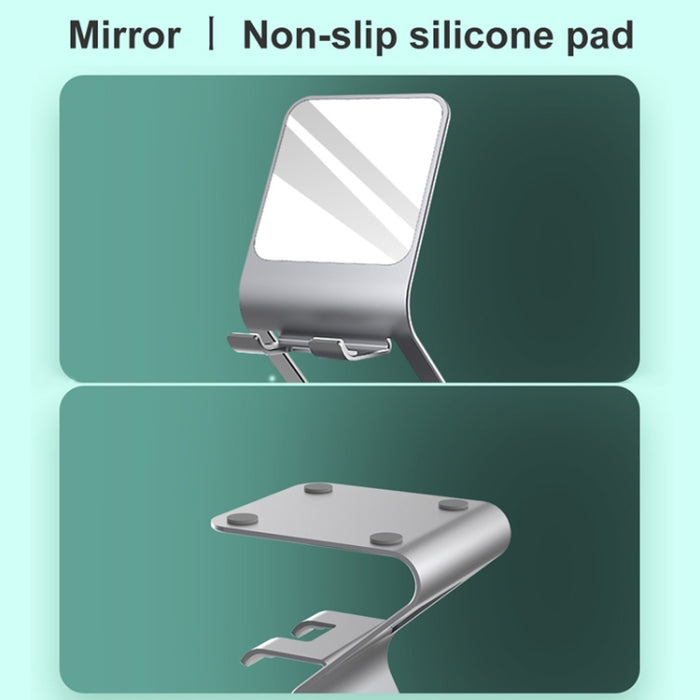 Soporte de escritorio de metal multifuncional universal para teléfono móvil/tableta PC con espejo de maquillaje