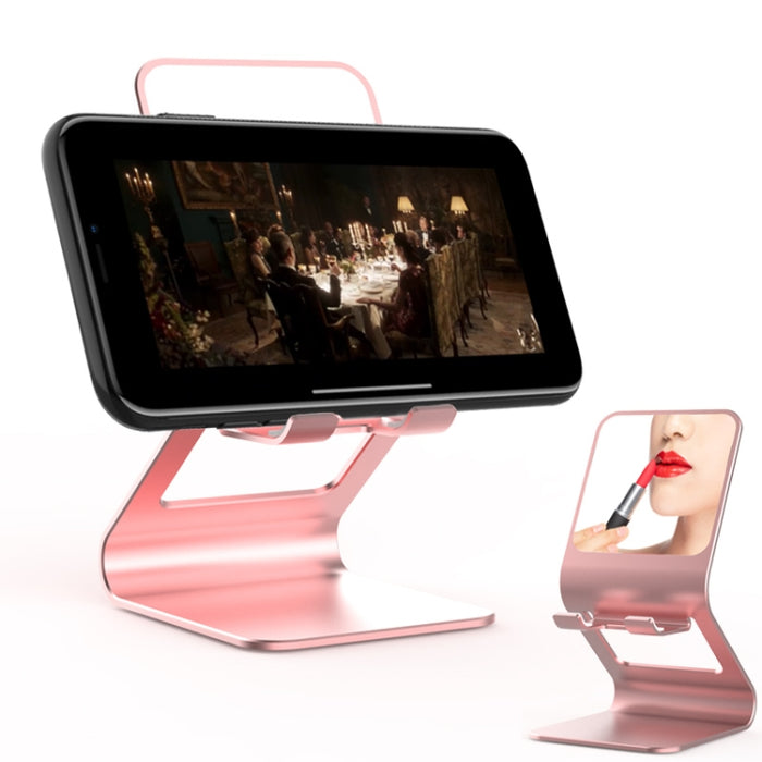 Soporte de escritorio de metal multifuncional universal para teléfono móvil/tableta PC con espejo de maquillaje
