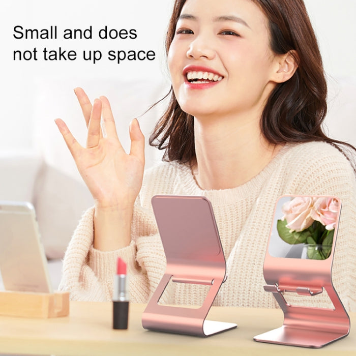 Soporte de escritorio de metal multifuncional universal para teléfono móvil/tableta PC con espejo de maquillaje